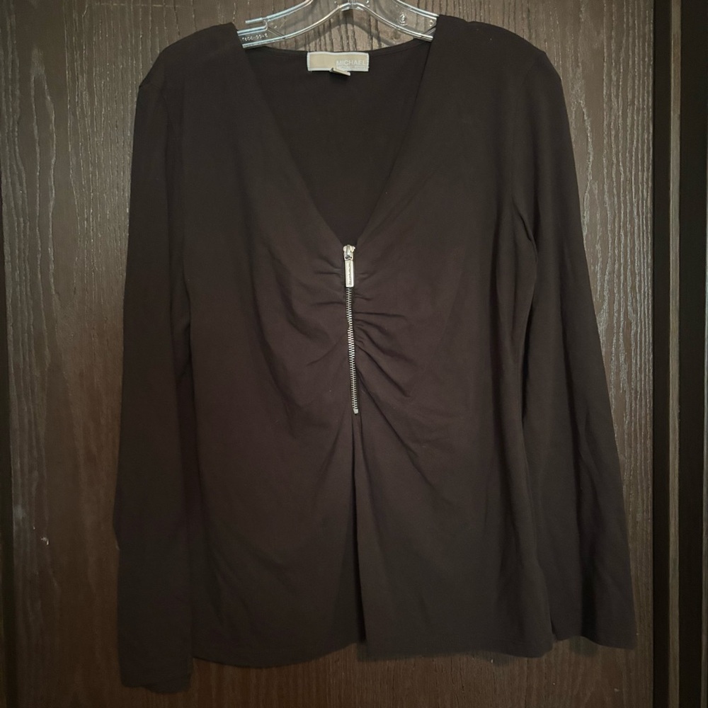 Elegant Brown Zippered Women's Top